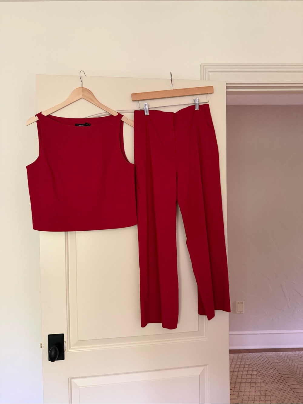 Theory Red Sleeveless Top and Tailored Trousers Set